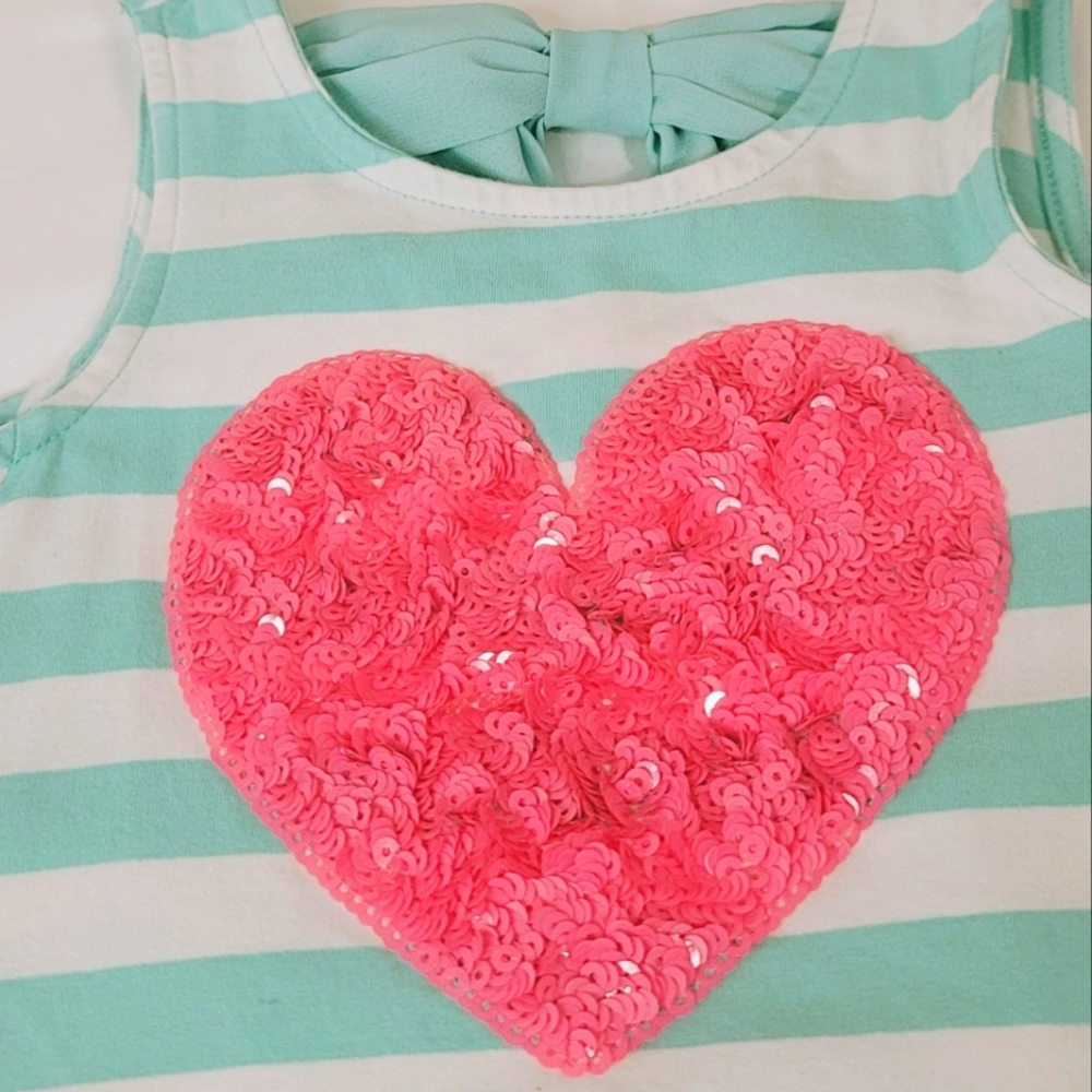 Tommy Bahama Mint Green Striped Dress with Pink Heart Sequins Accent Size S 5/6 - Picture 5 of 10